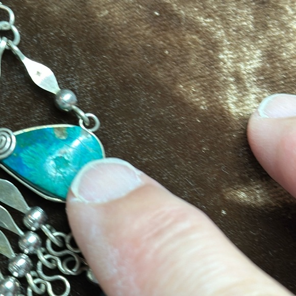 Vintage Art Deco Turquoise Metalwork Blue stone Necklace (possibly Sterling)🤩 - Picture 8 of 14
